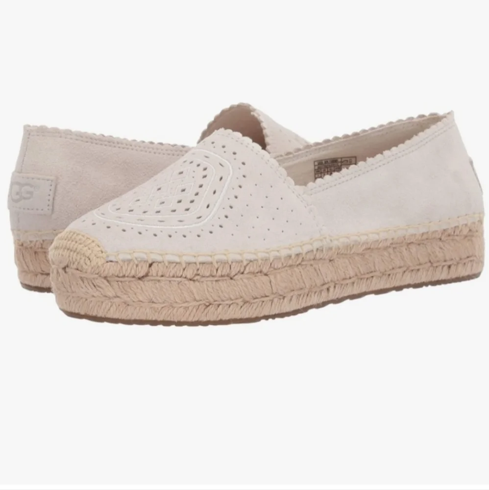 UGG Jasmine Heidi Loafer Size 6 Perforated Suede Slip On‎ Platform Espadrille